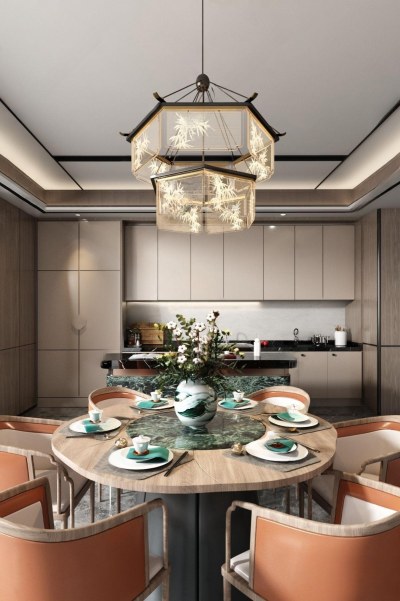 盘石设计新中式餐厅3D模型下载